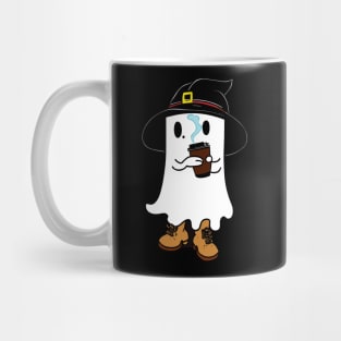 cute Ghost with witch hat drinking coffee Mug